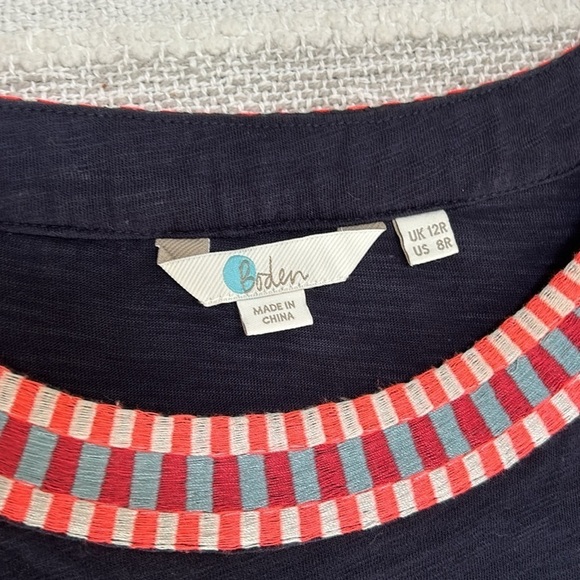 Boden Womens Navy Cotton Sena Shift Dress Embroidered Trim Cap Sleeve Size 8 - Picture 7 of 8